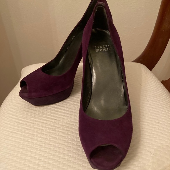 Stuart Weitzman Purple Peep Toe Platform Pumps - Picture 3 of 7